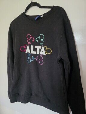 Alta Embroidery Retro Snowflake Long Sleeve Ski Resort Black Crewneck Sweatshirt